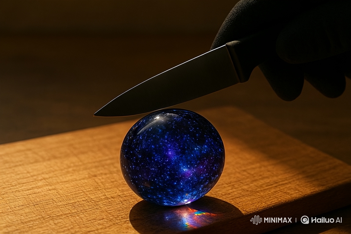 Cosmic Sphere Split by Knife in Cinematic Macro Shot
