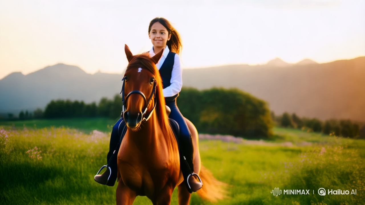 Golden Hour Horseback Ride in Lush Meadow