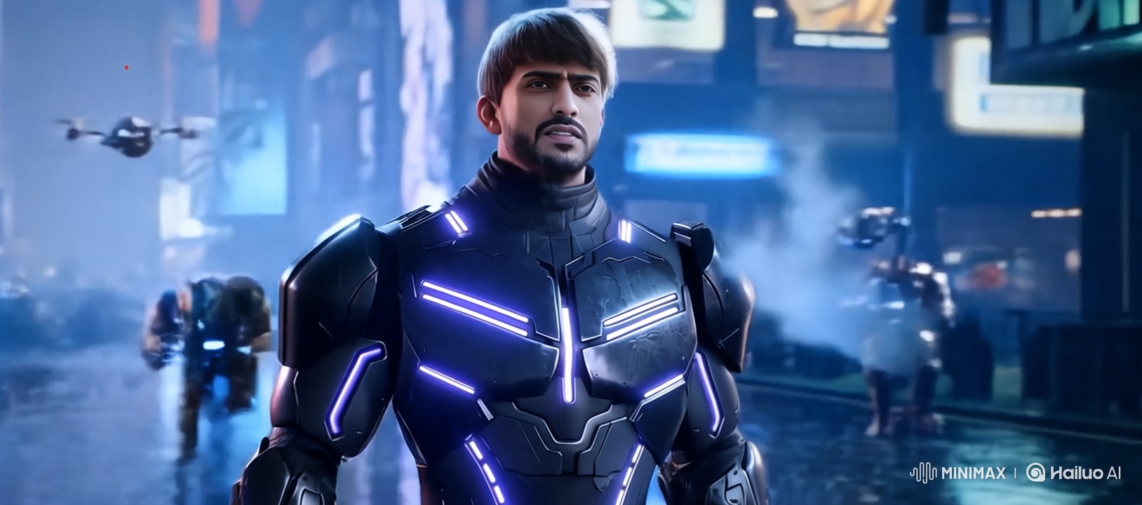 Futuristic Hero Battles in a Flooded Cyberpunk City
