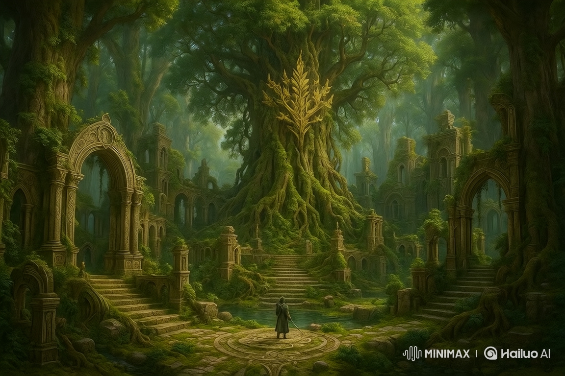 Mystical Forest Exploration with Ascending Camera Perspective