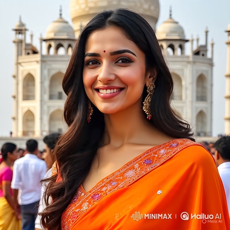 Young Woman in Orange Dress at Mausoleum