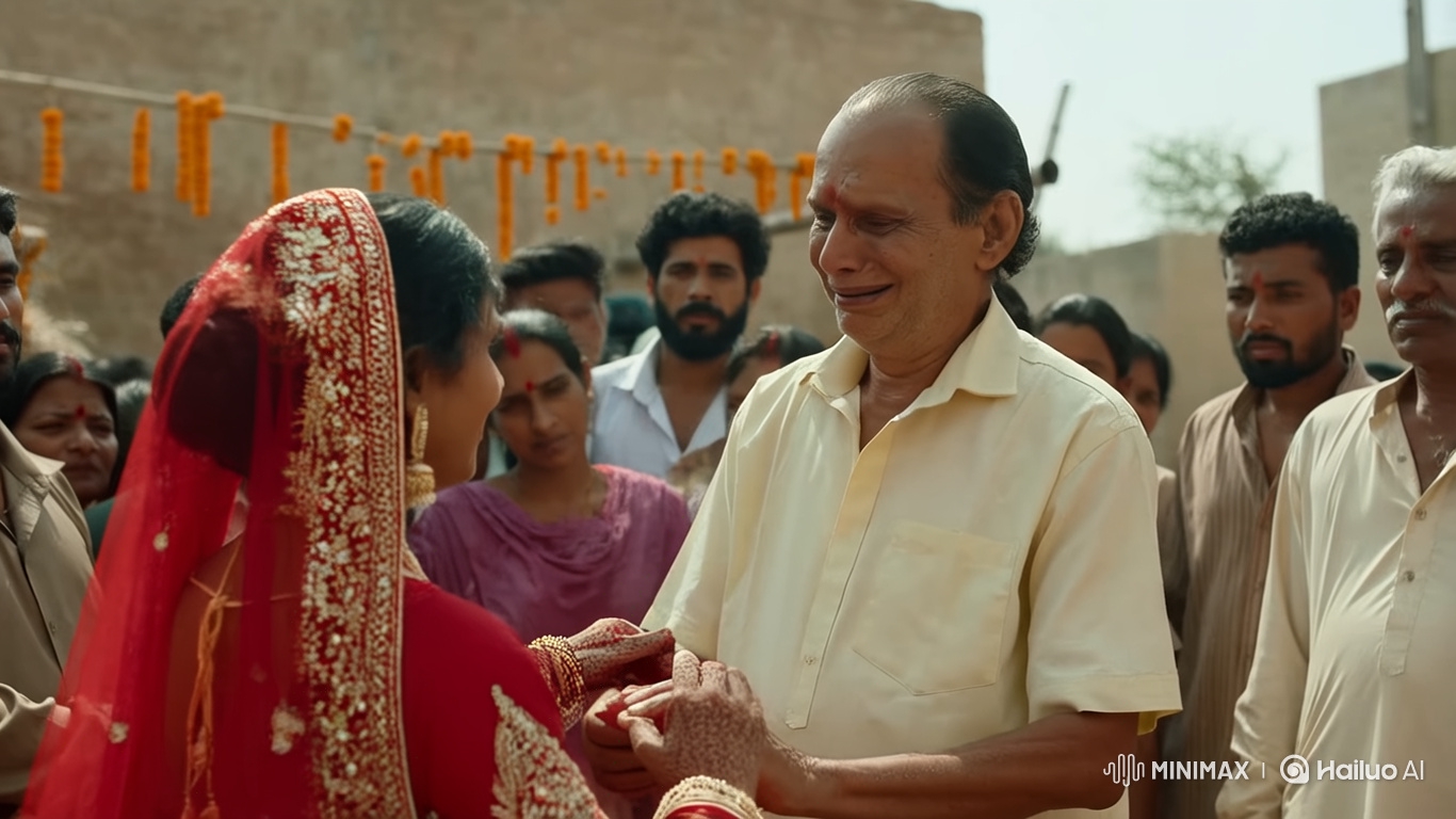 Father and Bride's Emotional Farewell in Village Wedding