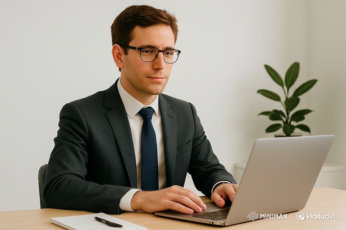 Focused Professional Working in Minimalist Setting