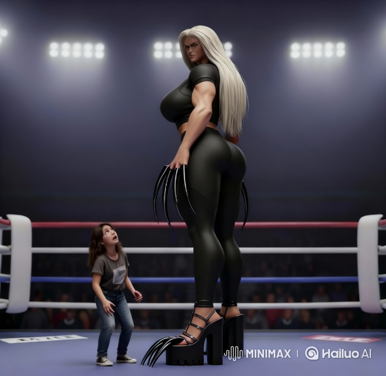 Giant Woman Overthrown by Determined Girl in Boxing Ring