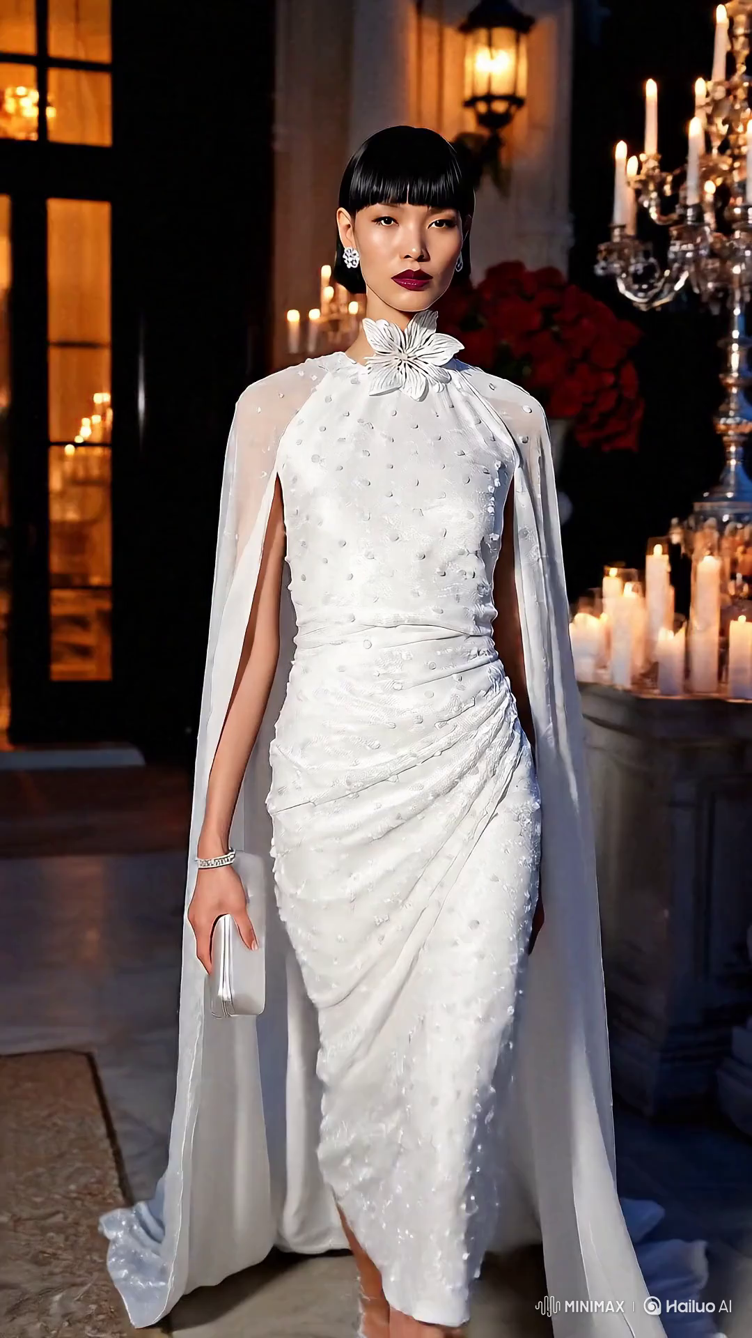 High Fashion Model Showcases Chic Evening Look