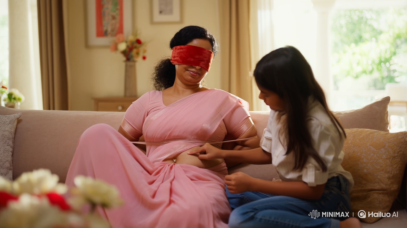 Daughter Tickles Blindfolded Mother in 'Saree Challenge'