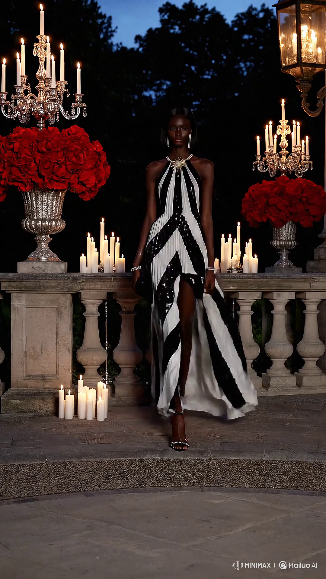 High Fashion Model in Elegant Evening Attire at Mansions Veranda