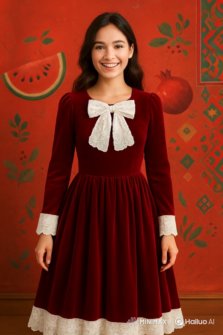 Young Woman in Velvet Dress with Warm Smile