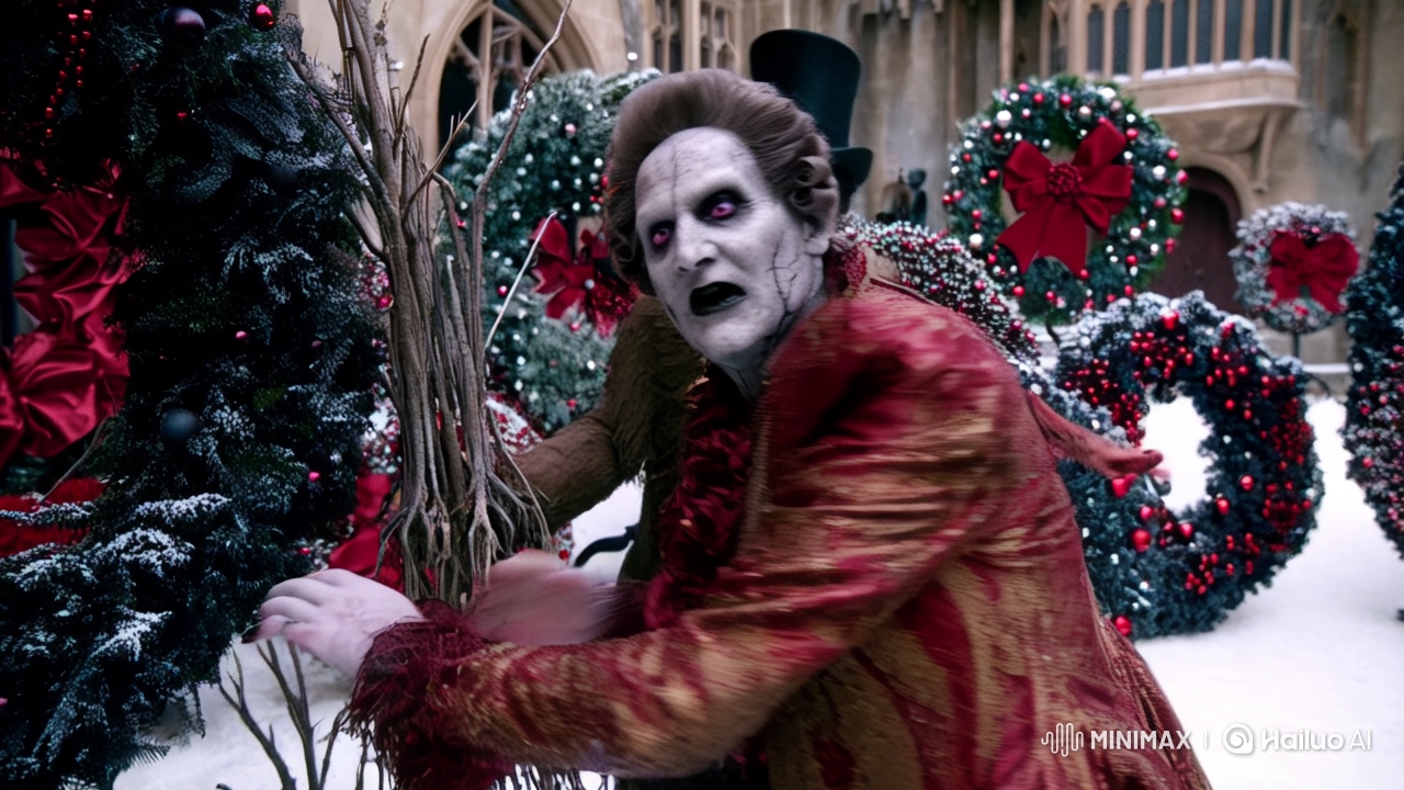Gothic Vampire Drama in Baroque Snowy Courtyard
