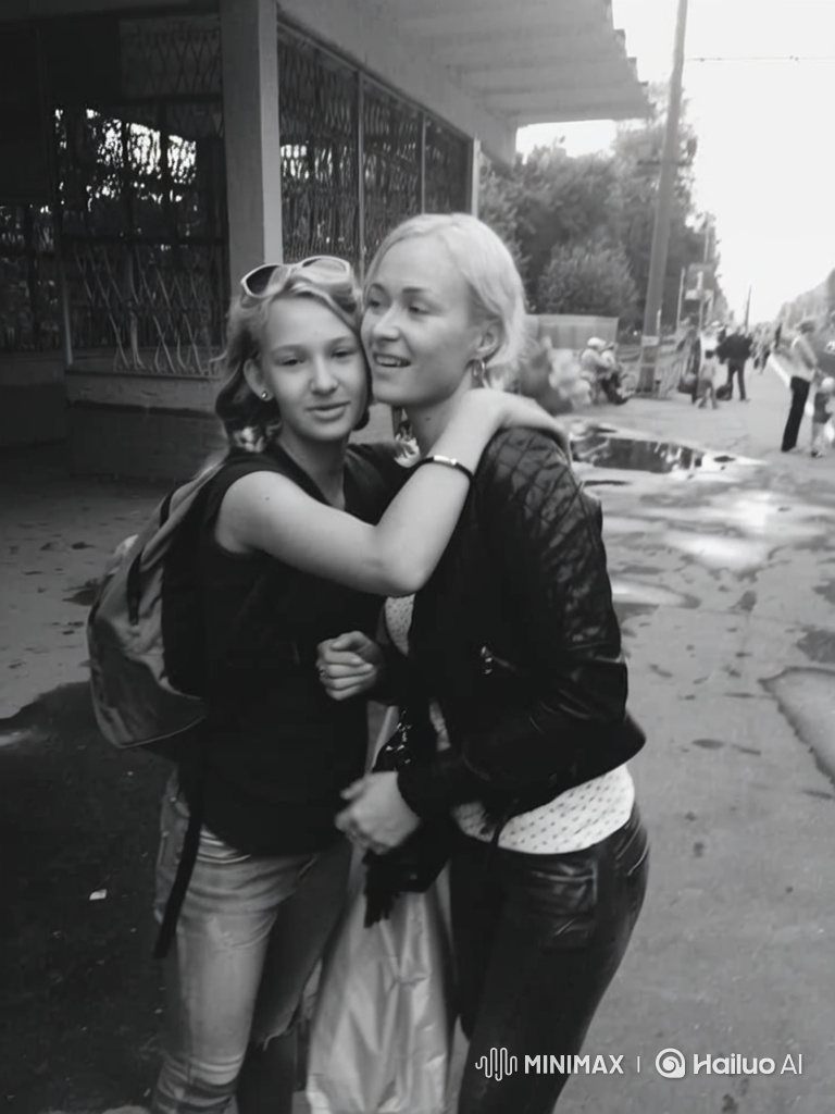 Mother and Daughter Share Intimate Embrace on Street