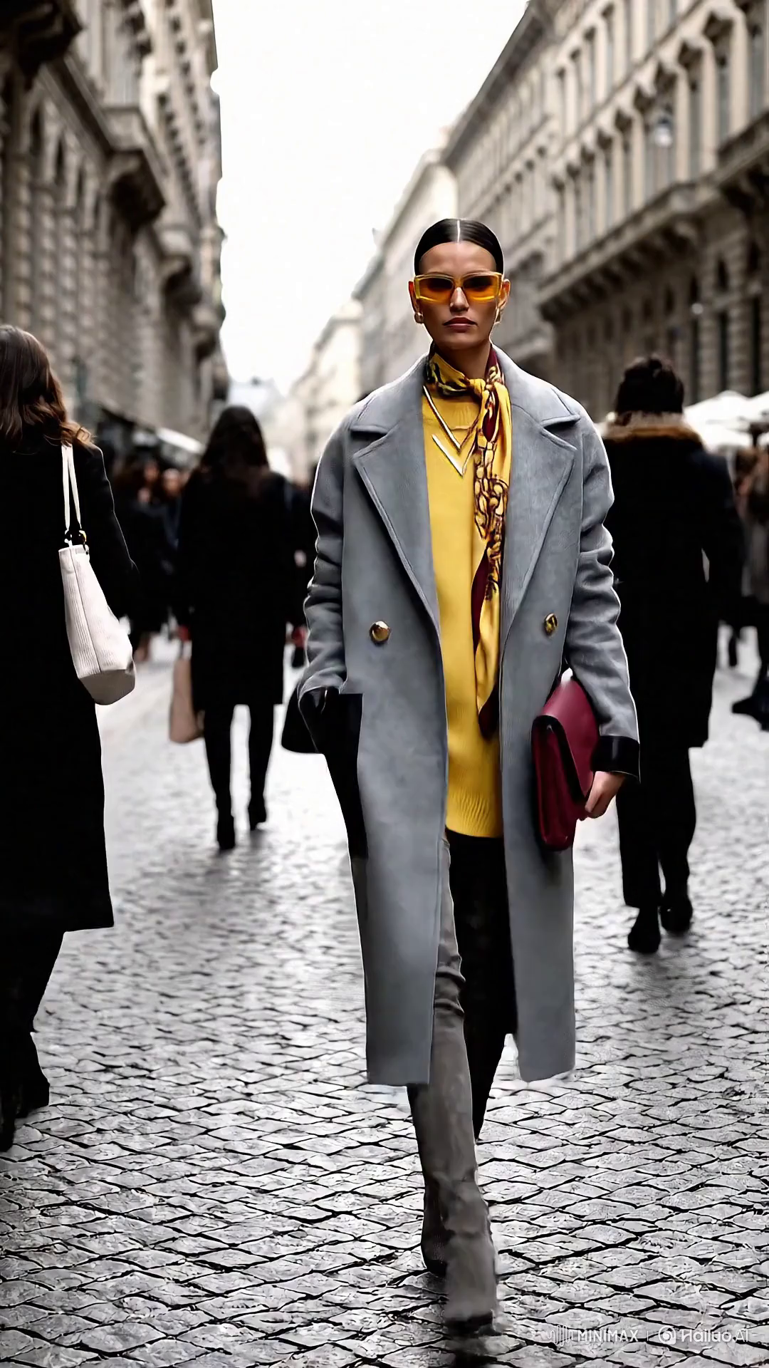 Italian Model in Milan with Yellow Outfit and Accessories