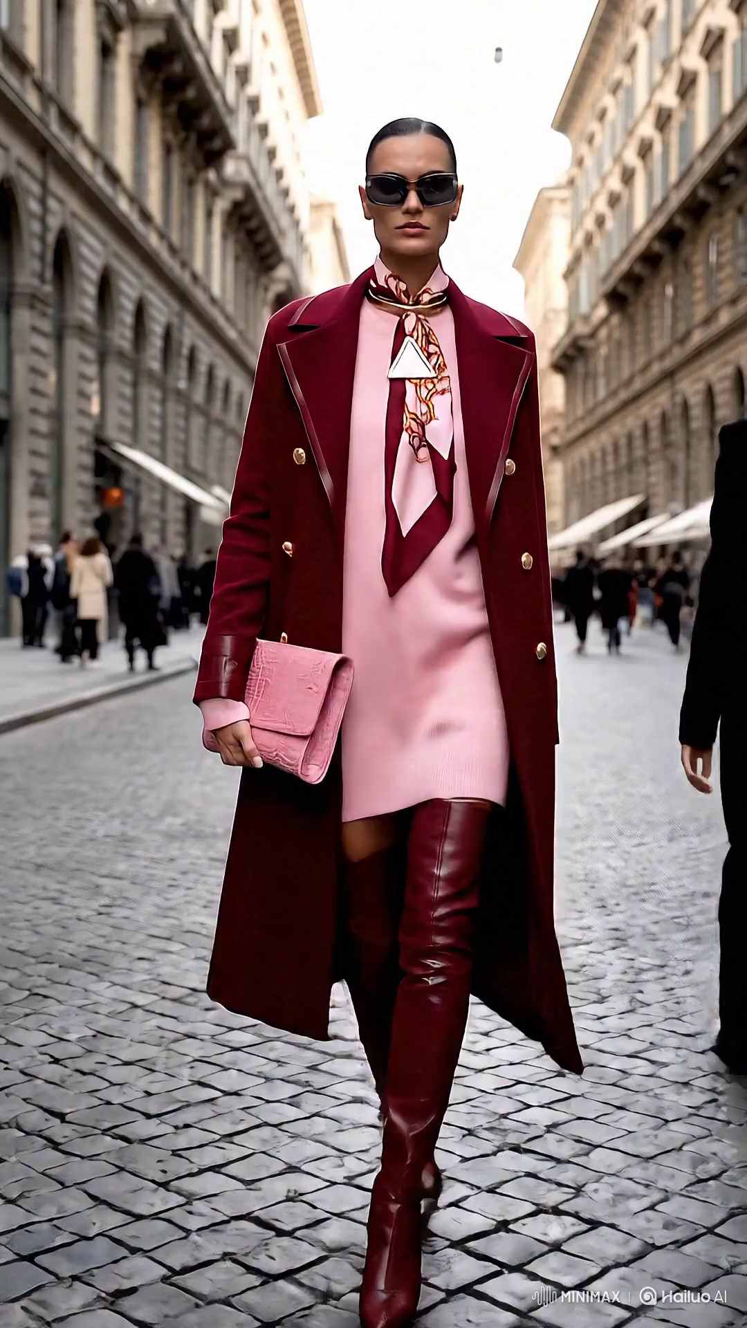 Italian Model in Milan with Rosy Outfit and Accessories
