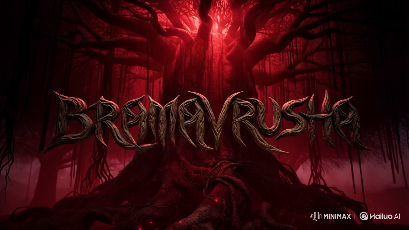 Cinematic Title Card: "Brahmavruksha" with Sacred Tree and Divine Glow