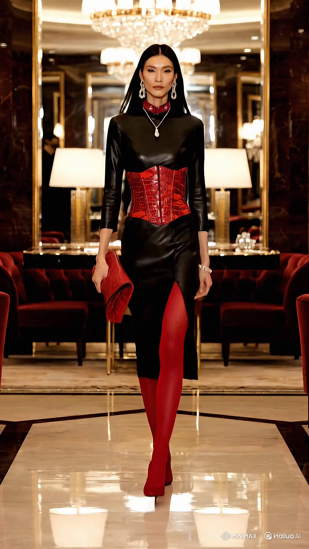 Korean Model Showcases Chic Outfit in Luxury Salon