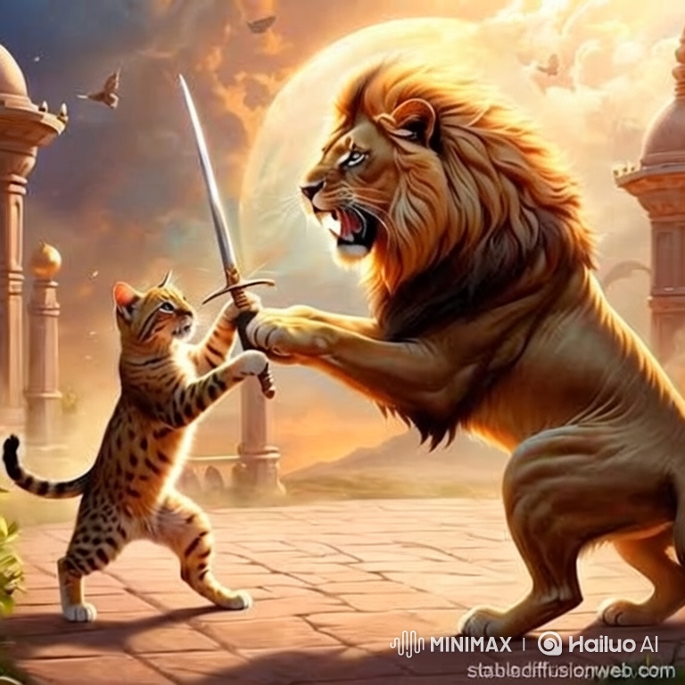 Courageous Cat Faces Mighty Lion in Epic Standoff