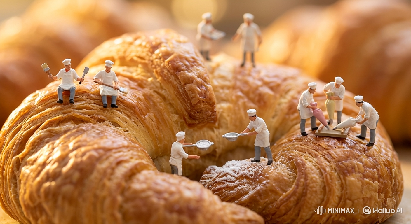 Miniature Chefs Craft Art on Giant Croissant Canvas