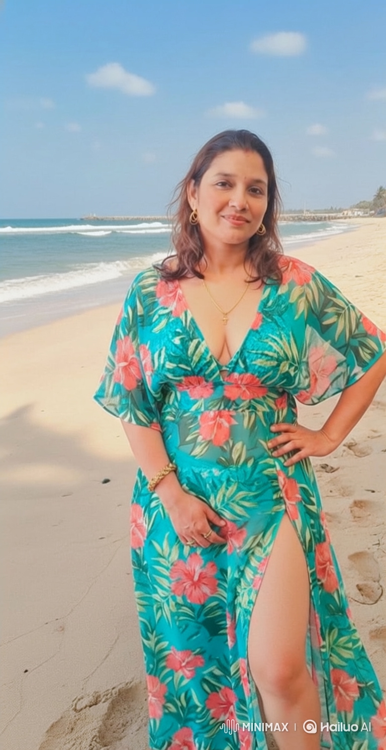 Woman in Turquoise Dress on Sandy Beach