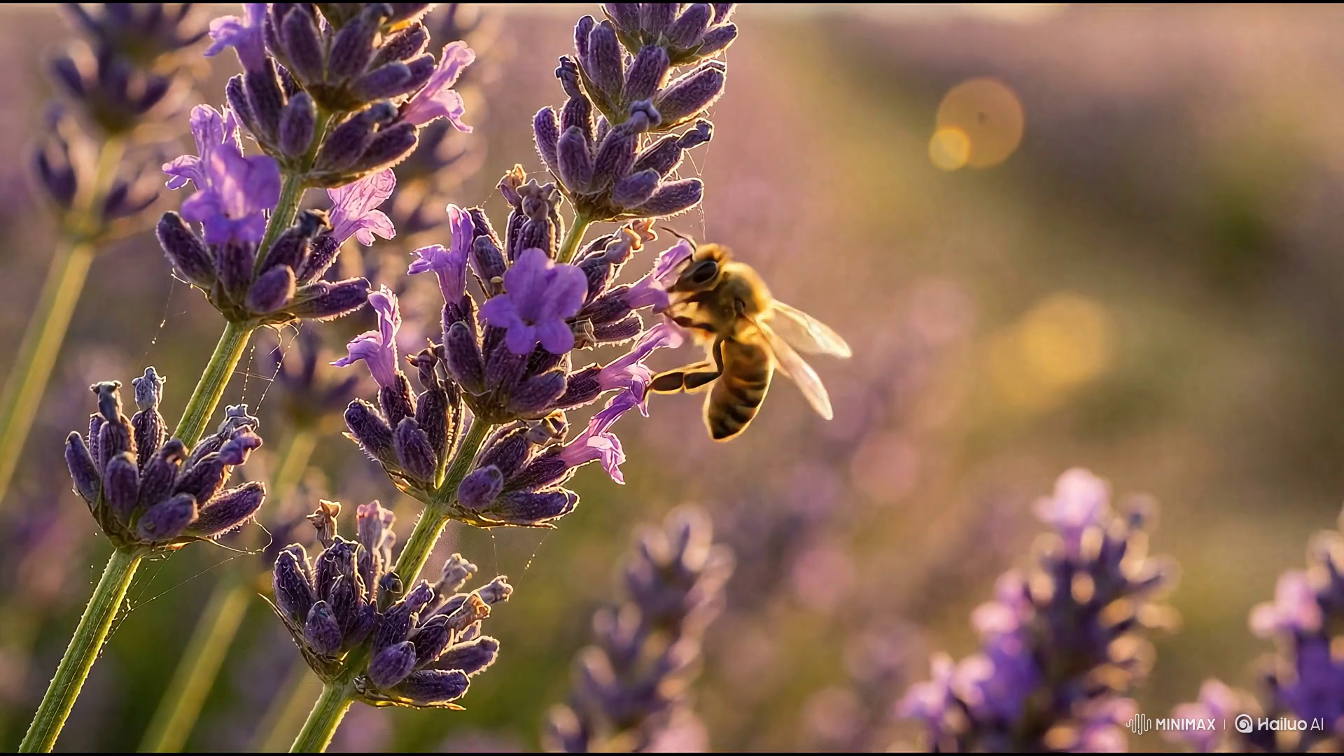 Cinematic Macro of a Honeybee on Lavender at Golden Hour