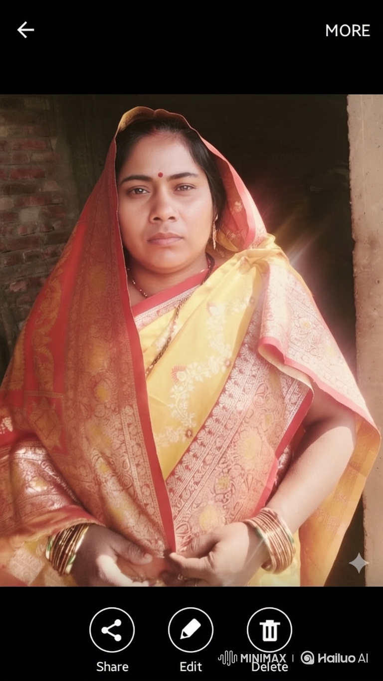 Woman in Saree Transitions to Girl Posing in Garden