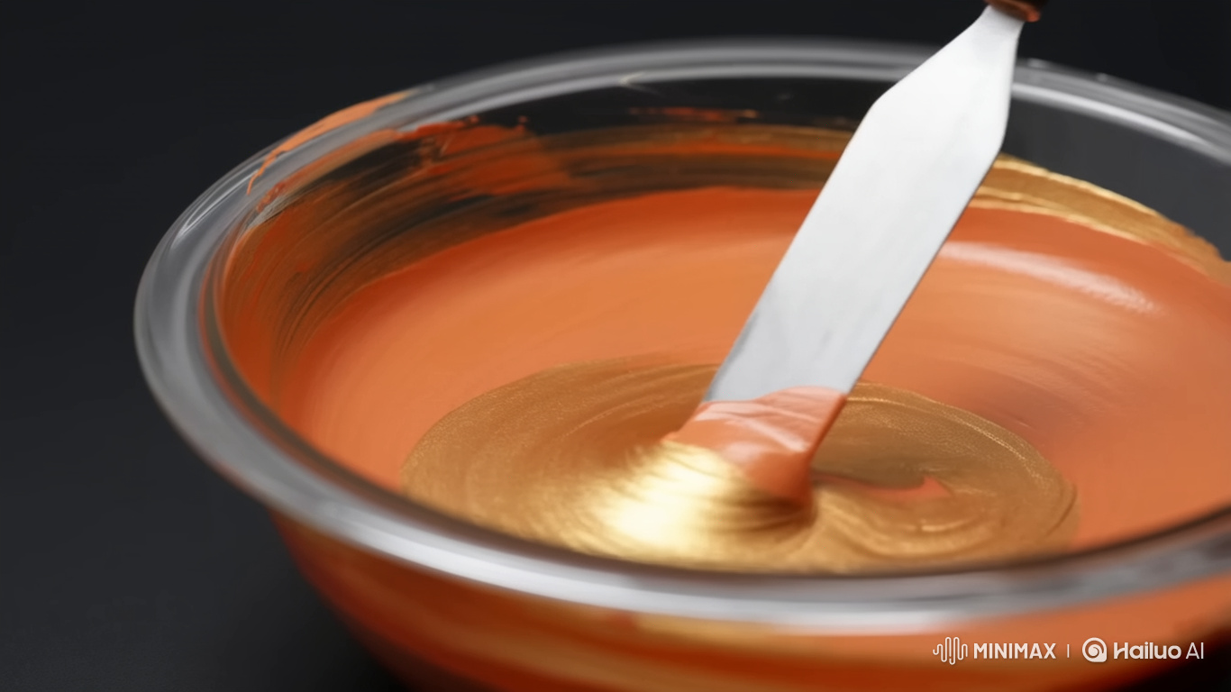 Stirring Luxury: Orange and Gold Paint Swirl
