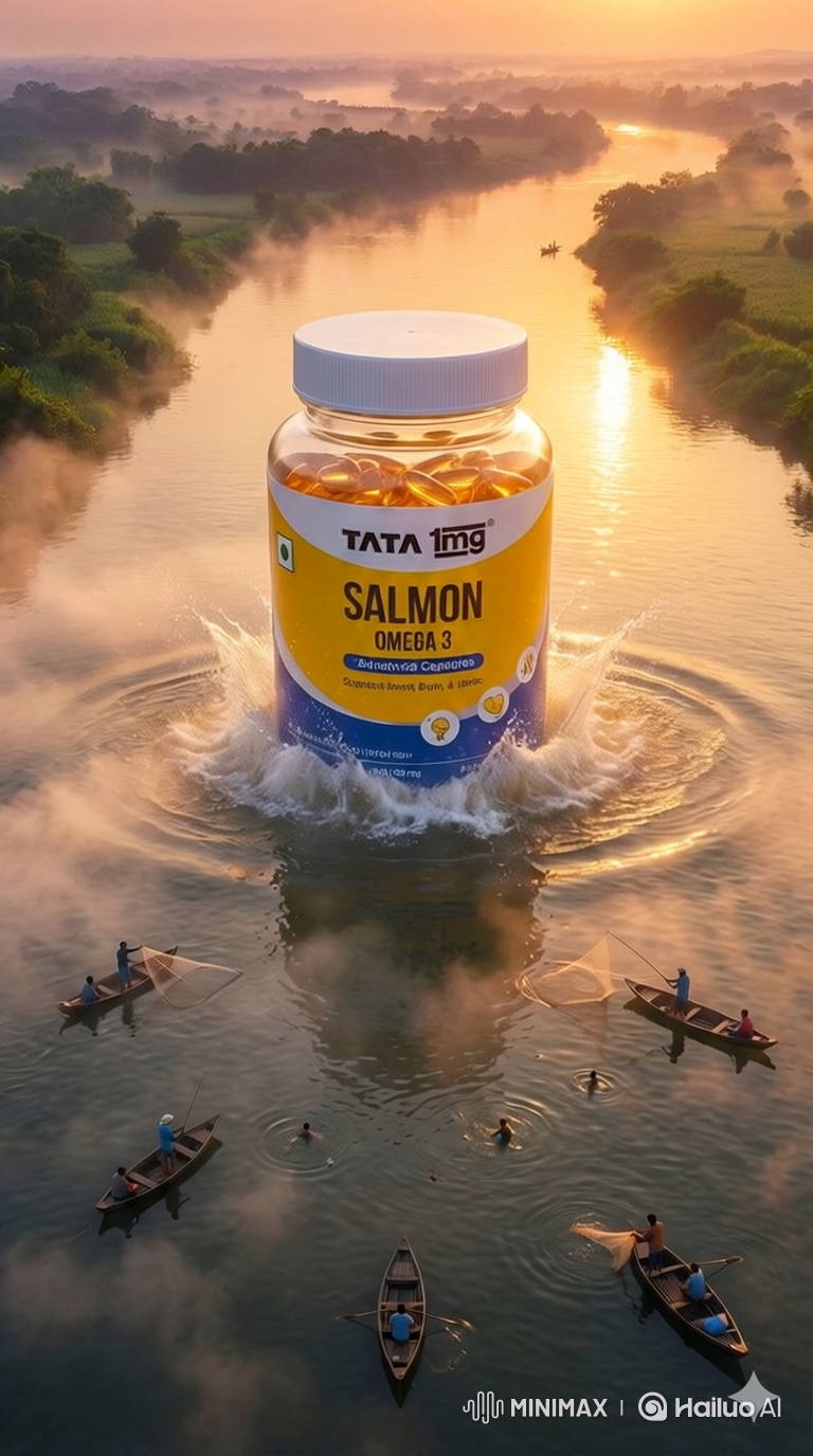 Rising TATA 1mg Salmon Omega-3 Bottle Symbolizes Wellness