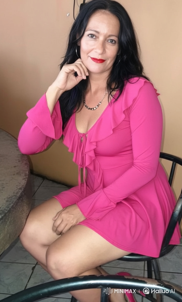 Elegant Woman in Pink Dress Rising from Chair
