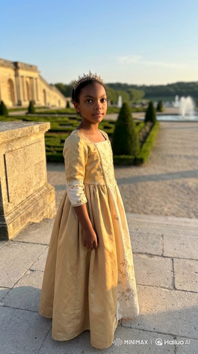 Young Girl in Period Gown on Estate Terrace