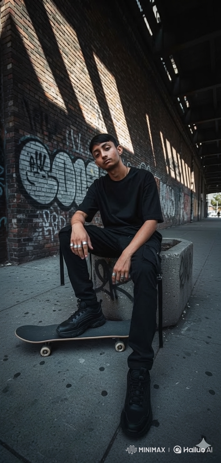 Young Man in Urban Setting with Dramatic Light