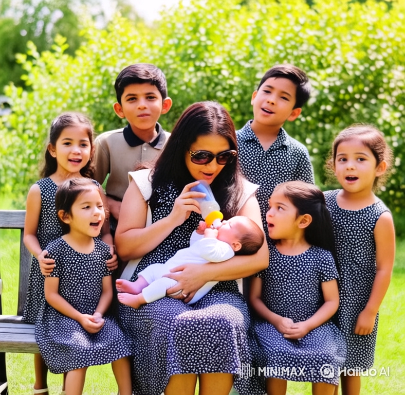 Family Harmony: Children Singing, Mother Feeding Baby