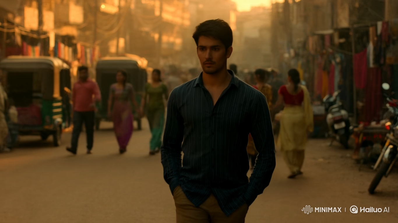 Realistic Portrait of a Young Man on a Bustling Indian Street
