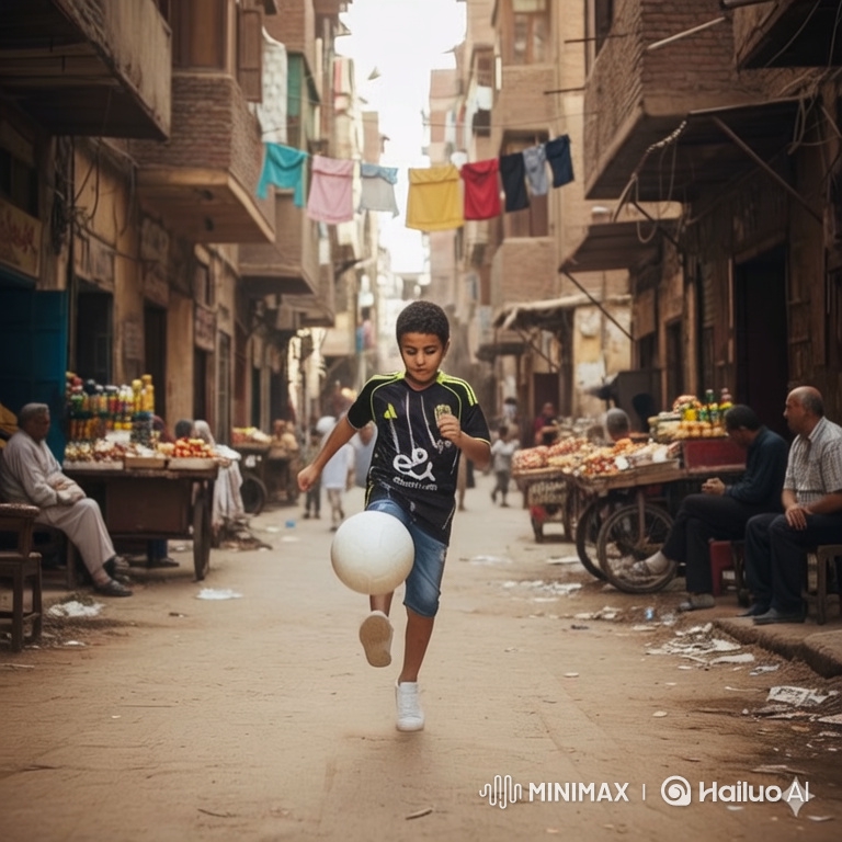 Boy Kicks Soccer Ball in Vibrant Cairo Alley