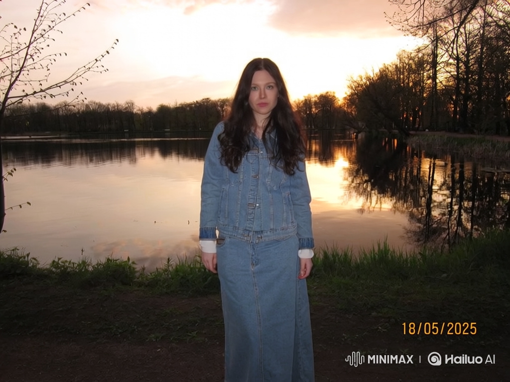 Woman Transforms from Tranquil Lake to Fashion Runway Model
