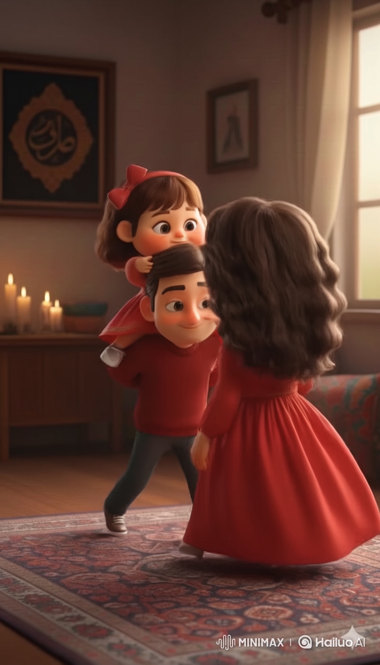 Cozy Family Moment: Father Lifts Daughter on Shoulders