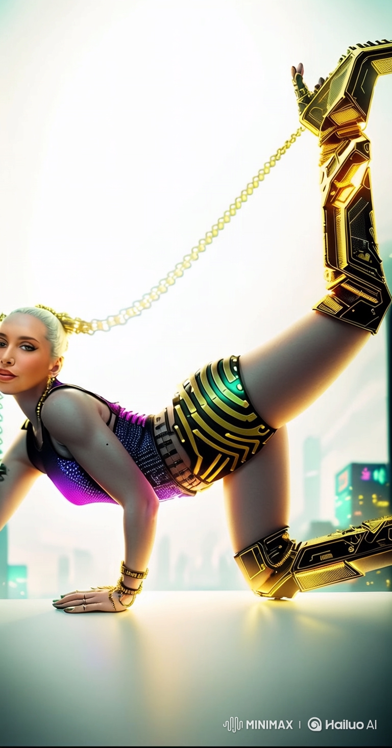 Futuristic Dancer's Graceful Transition in Dynamic Cinematic Shot