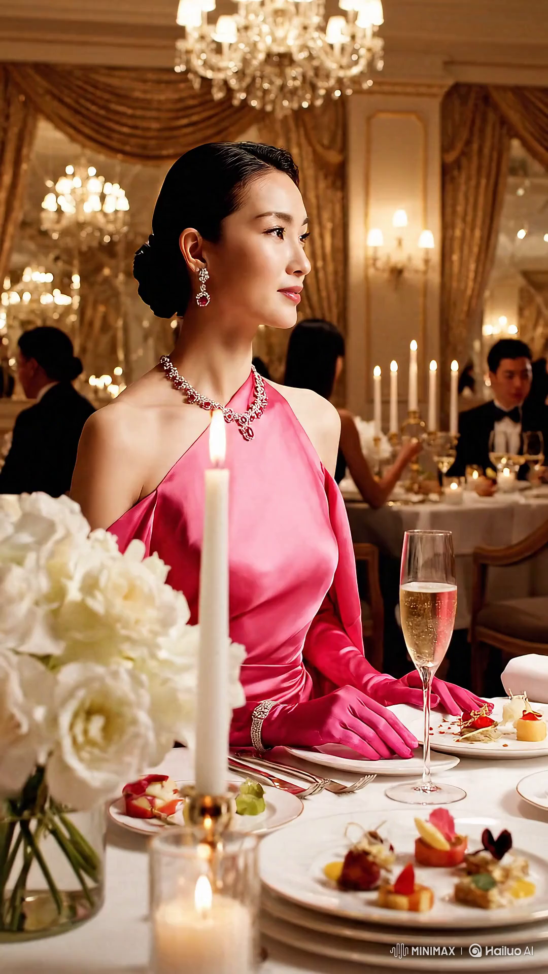 Korean Model in Luxury Restaurant with Glamorous Outfit and Decor