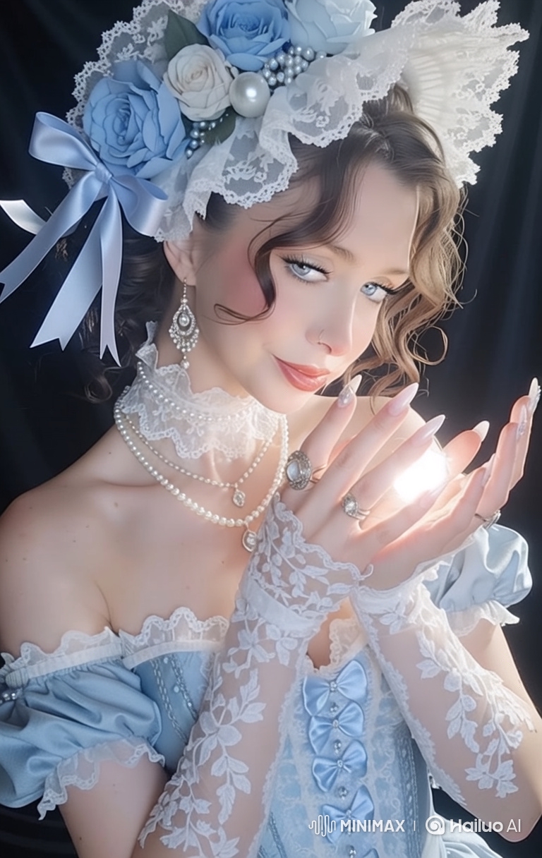 Elegant Woman Holds Radiant Orb in Rococo Gown