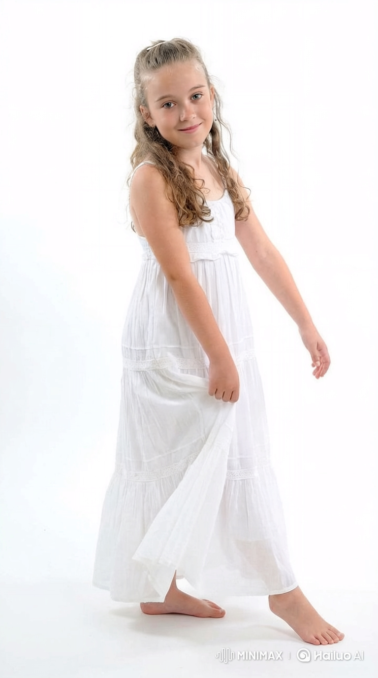 Joyful Twirl: Girl in Flowing White Dress