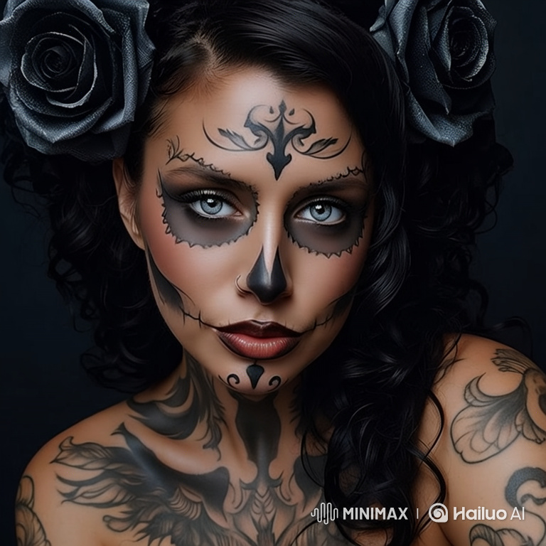 Elegant Camera Movement Around a Woman with Sugar Skull Makeup