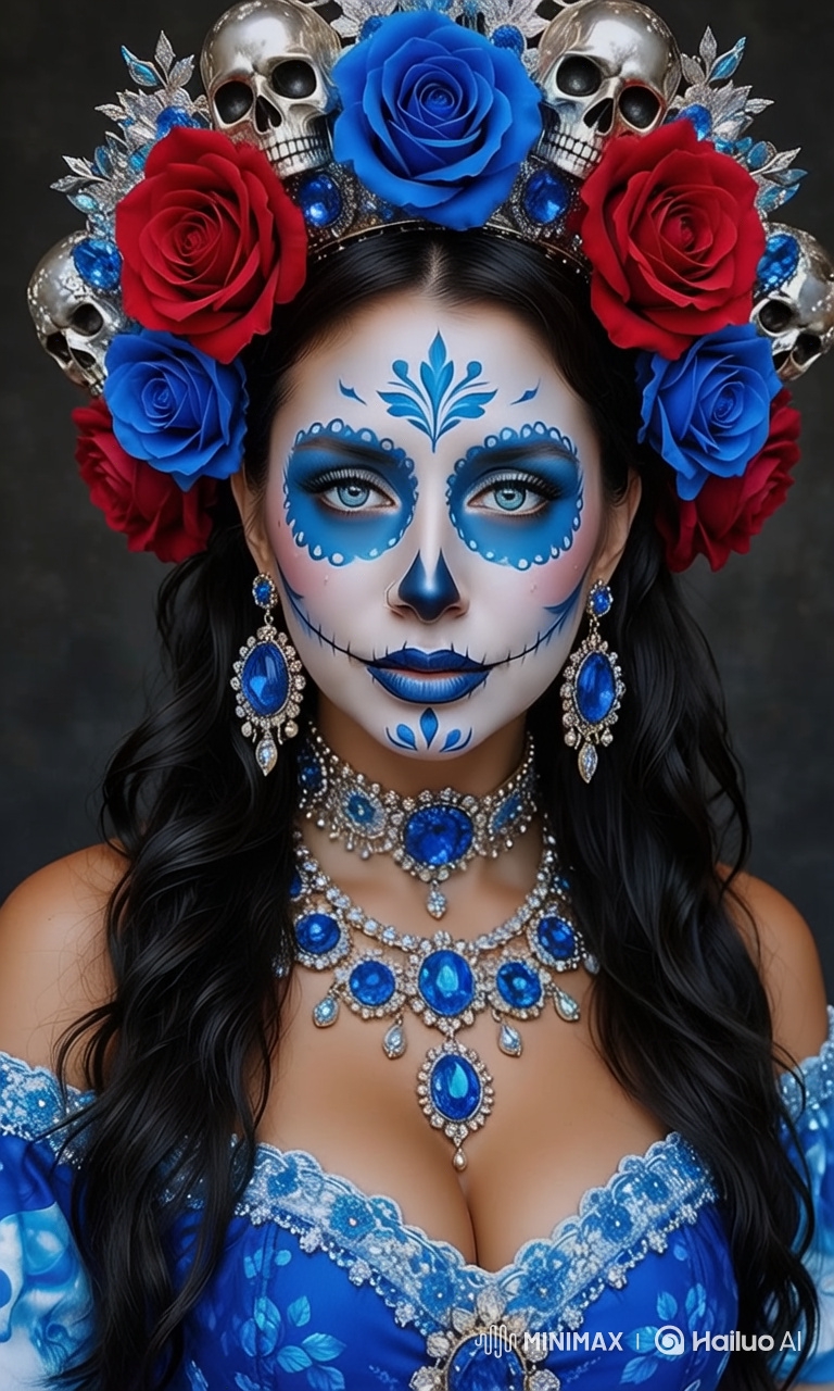 Captivating Woman in Sugar Skull Makeup - Cinematic Camera Moves