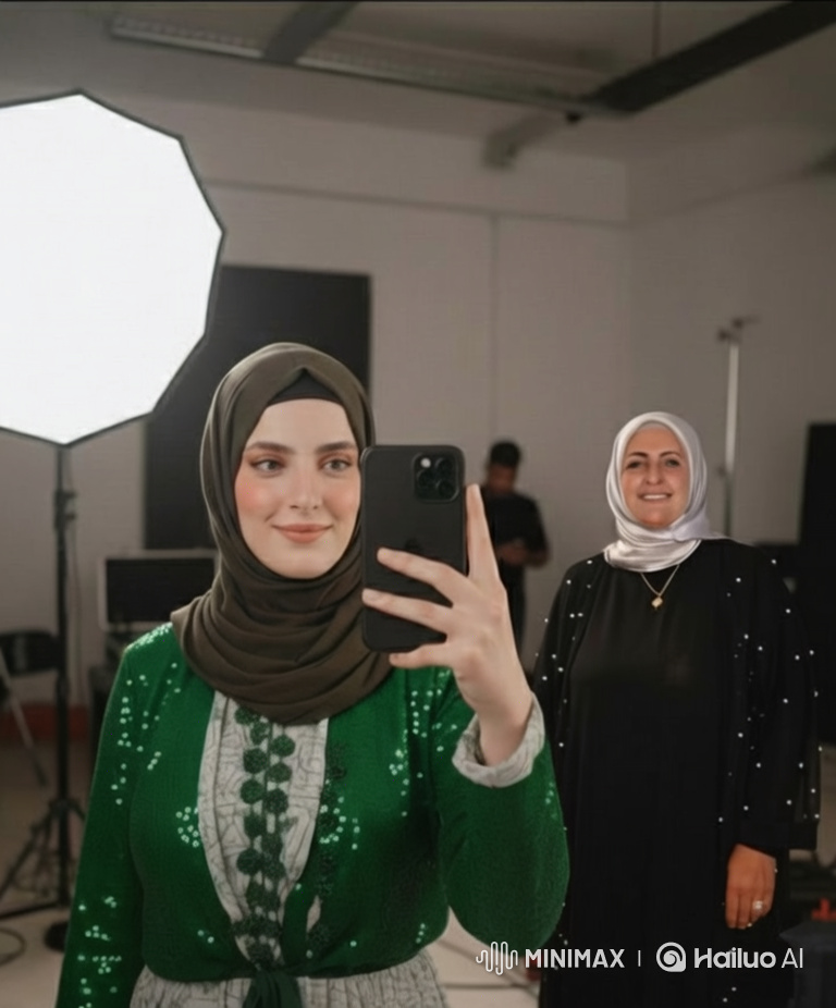 Young Woman Takes Selfie with Bride in Photo Studio