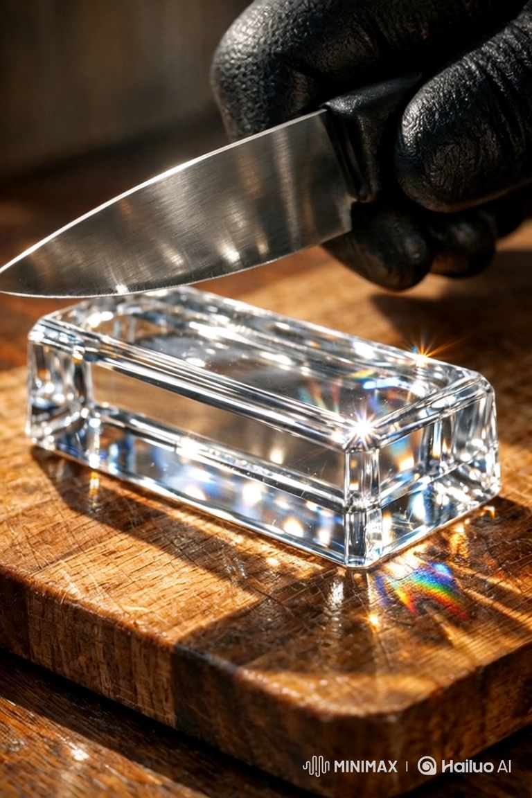 Knife Slices Through Glass in Slow-Motion Macro