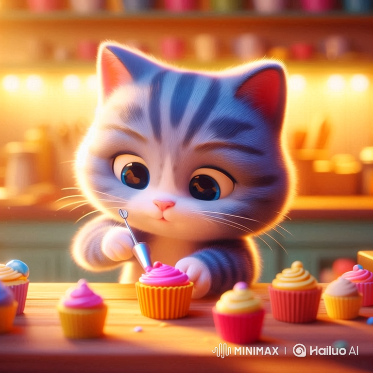Cute CatLeona Cakes a Cupcake with Precision