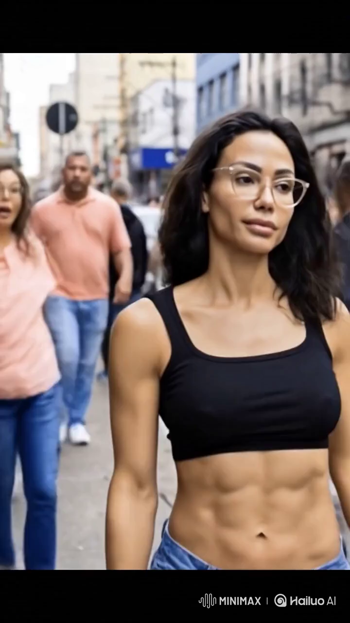 Futuristic Woman Amidst Chaotic Cityscape