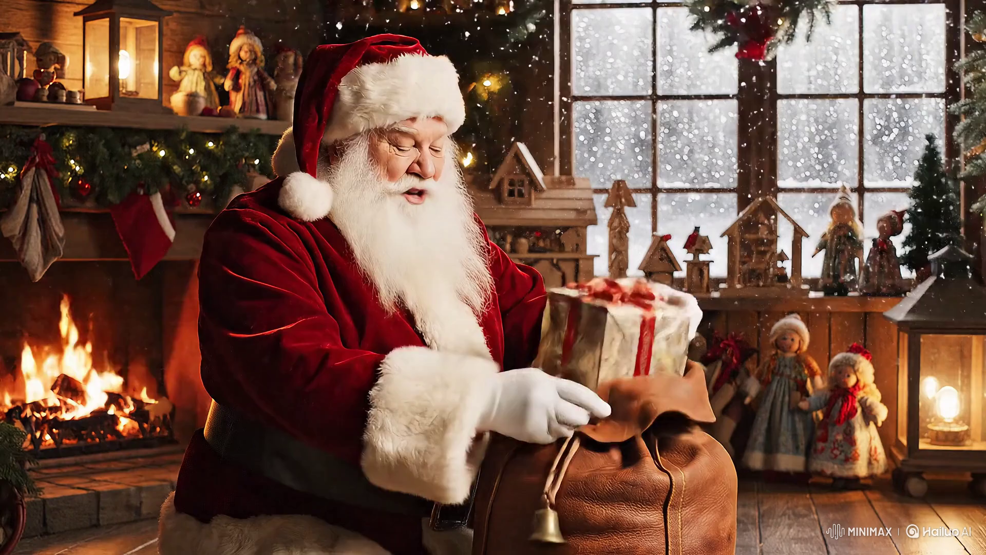 Cinematic Holiday Scene: Santa in Workshop
