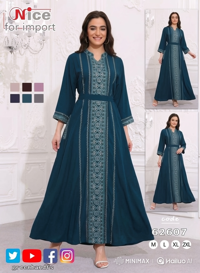 Woman in Teal Embroidered Dress Poses Gracefully
