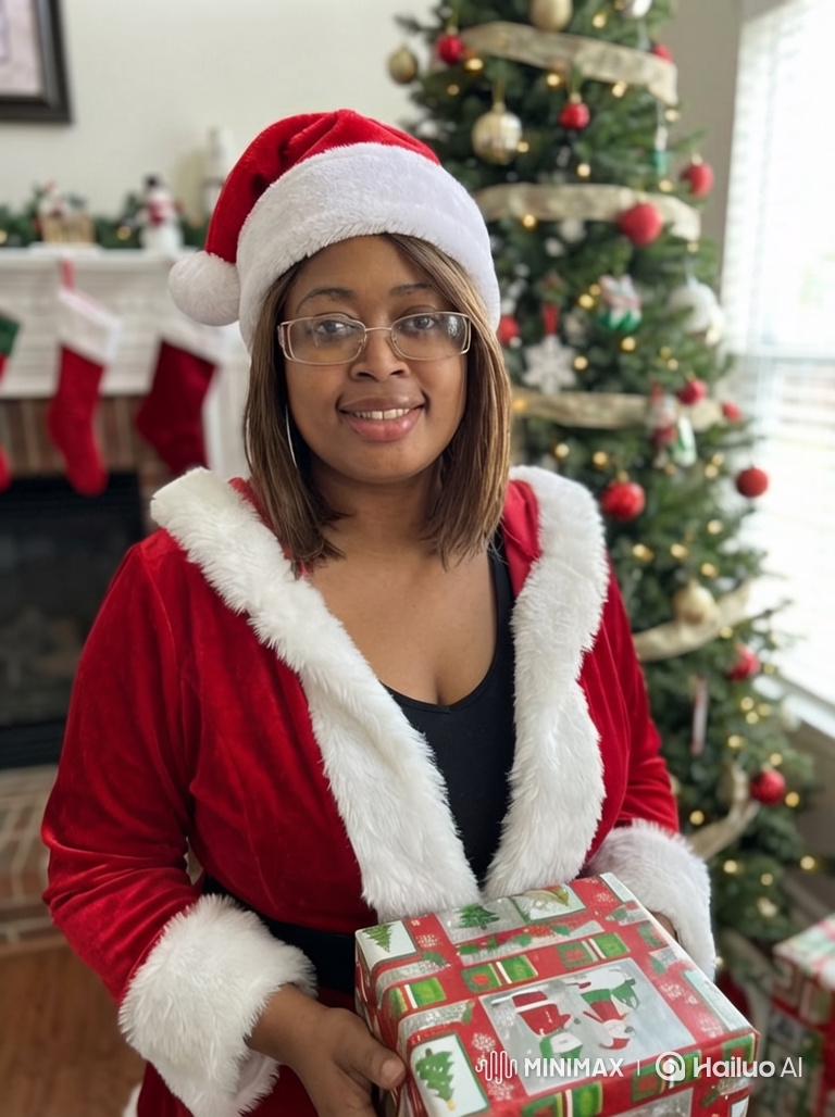 Woman's Transformation from Santa to Chic Portrait