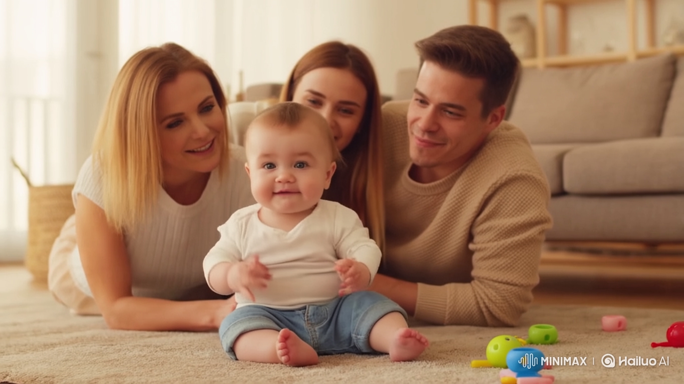 Joyful Family Moment with Babbling Toddler