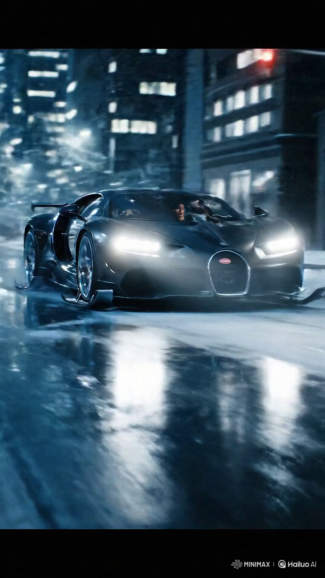 Nighttime Snowy Hypercar Chase in Realistic Cityscape