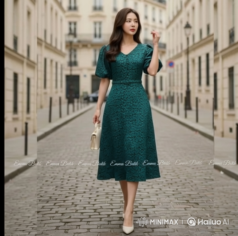 Fashion Model Showcases Elegant A-Line Dress in Boutique