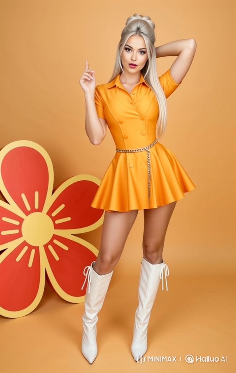 Confident Woman in Orange Mini-Dress Dances Joyfully